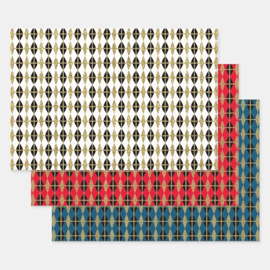 ダイヤモンド&金ゴールドグリッドトリオ ラッピングペーパーシート (セット)