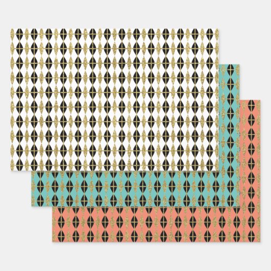 ダイヤモンド&金ゴールドグリッドトリオIII ラッピングペーパーシート (セット)