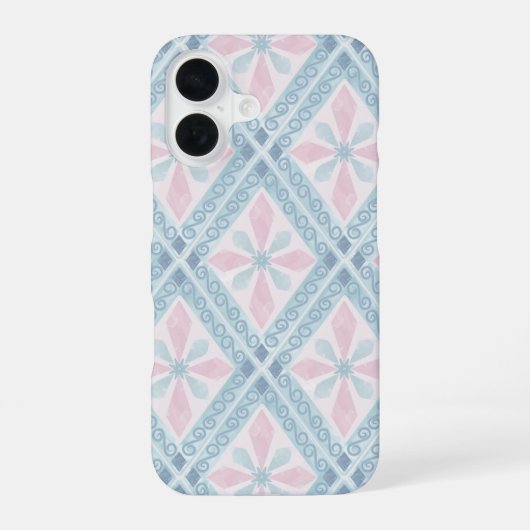 ダイヤ柄の青いパターン iPhone 16ケース (裏面)