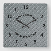 ダイヤ素朴モンドプレートフェイク金属ラグパターンカスタム スクエア壁時計 (正面)