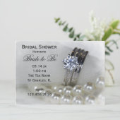 ダイヤ結婚モンドリングや輪とパールブライダルシャワー 招待状 (スタンド正面)