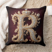 ダイヤ華美モンドで飾られた金ゴールド「R」 クッション (ブランケット)