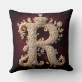 ダイヤ華美モンドで飾られた金ゴールド「R」 クッション (裏面)