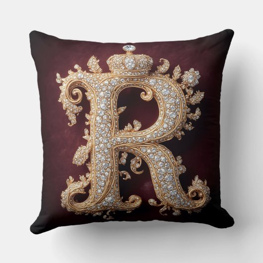 ダイヤ華美モンドで飾られた金ゴールド「R」 クッション (裏面)