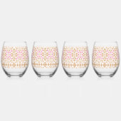 ダイヤ赤と白ンパターン（の模様が）あるを使用した画像 ステムなしワイングラス (裏面)