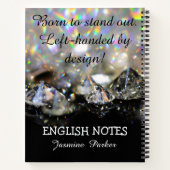 ダイヤ離れモンド名前をカスタムするブラックスクールギア ノートブック (裏面)