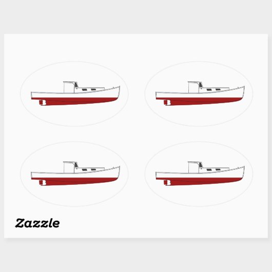 ダウネストメインロブスターボートカラーイラストレーション 楕円形シール (シート)