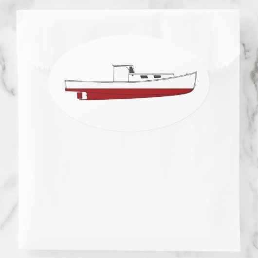 ダウネストメインロブスターボートカラーイラストレーション 楕円形シール (バッグ)