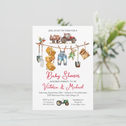 ダウンオンファームカップル赤ちゃんシャワー 招待状 (スタンド正面)