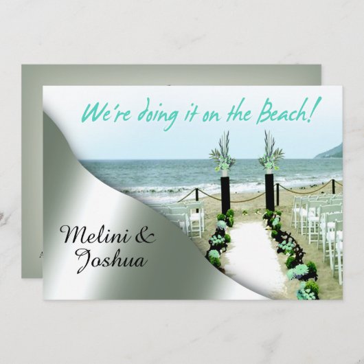 ダウンザアイスルアクアグレーシルバービーチ結婚式 招待状 (正面/裏面)