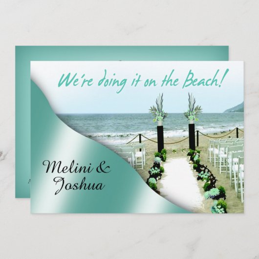 ダウンザアールアクアルーシットグリーンビーチ結婚式 招待状 (正面/裏面)