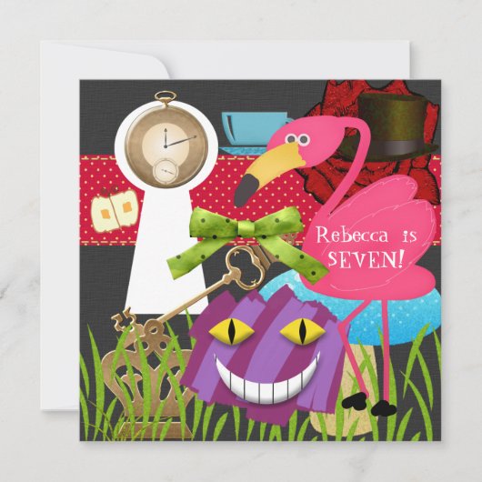 ダウンザウサギホールワンダーランド誕生日招待状 招待状 (正面)