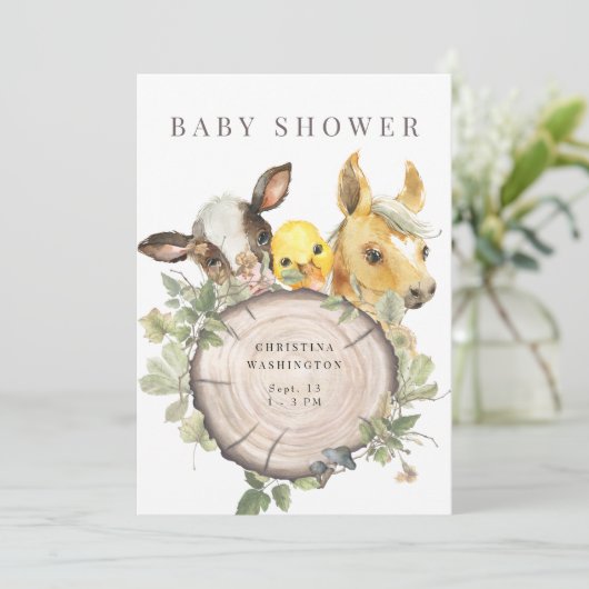 ダウンザファームかわいい赤ちゃんシャワー招待状 招待状 (スタンド正面)