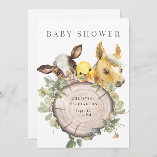 ダウンザファームかわいい赤ちゃんシャワー招待状 招待状 (正面/裏面)