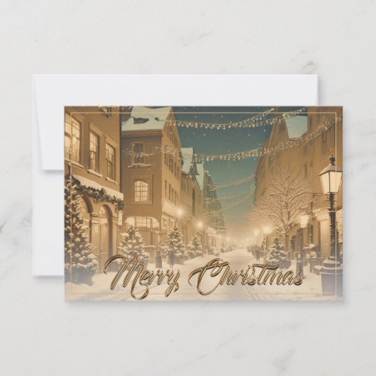 ダウンタウンのクリスマスの街並みに雪が積もる (正面)