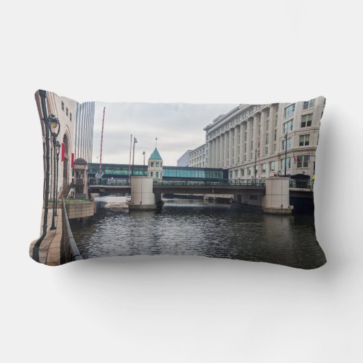 ダウンタウンのミルウォーキー川のフロントと建築 ランバークッション (正面)