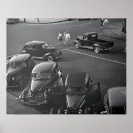 ダウンタウンの自動車、1942年。ヴィンテージ写真 ポスター