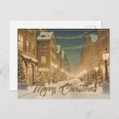 ダウンタウンの雪に覆われたクリスマス通り シーズンポストカード (正面/裏面)