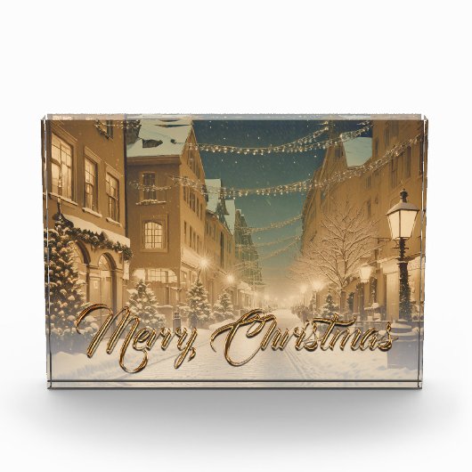 ダウンタウンの雪に覆われたクリスマス通り フォトブロック (正面)