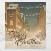 ダウンタウンの雪に覆われたクリスマス通り ワインラベル (シングルラベル)
