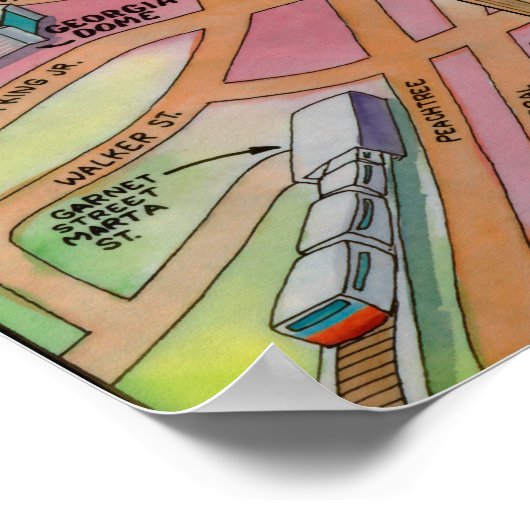 ダウンタウンアトランタジョージアCartoonマップ ポスター (角)