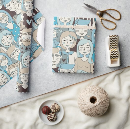 ダウンタウンクラウド顔ブルー/ベージュID494 ラッピングペーパー (クラフト)