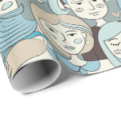 ダウンタウンクラウド顔ブルー/ベージュID494 ラッピングペーパー (ロールコーナー)