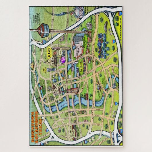 ダウンタウンサンアントニオテキサス州マンガマップ ジグソーパズル (縦)