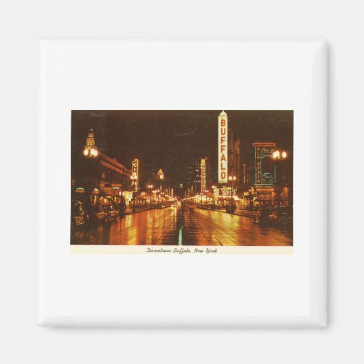 ダウンタウンバッファローNYアットナイトヴィンテージ マグネット (正面)