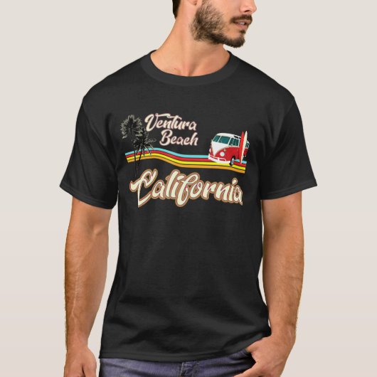 ダウンタウンベンチュラカリフォルニアサーフィンビーチレトロスス Tシャツ (正面)