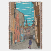 ダウンタウンリガラトビアシティスケープイラストレーション スローブランケット (正面縦)