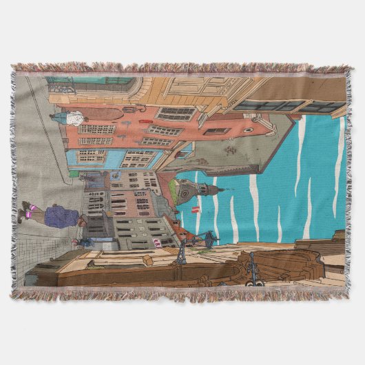 ダウンタウンリガラトビアシティスケープイラストレーション スローブランケット (正面)