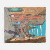 ダウンタウンリガラトビアシティスケープイラストレーション フリースブランケット (正面(横))