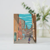 ダウンタウンリガラトビアシティスケープイラストレーション ポストカード (スタンド正面)