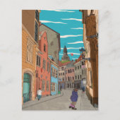 ダウンタウンリガラトビアシティスケープイラストレーション ポストカード (正面)