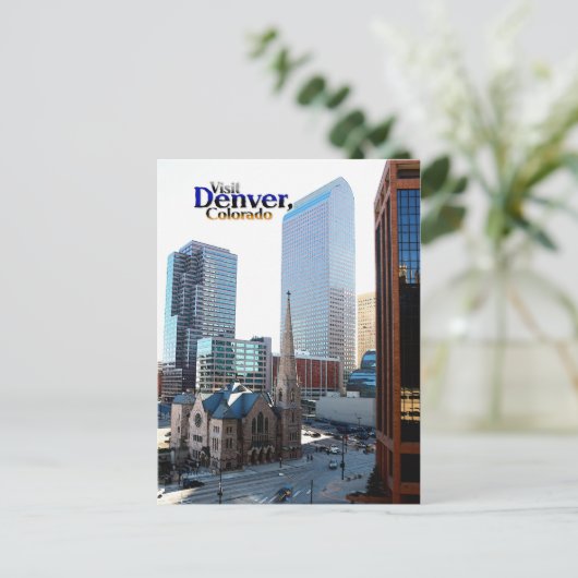 ダウンタウン・デンバーとトリニティ・エピスコパル教会 ポストカード (スタンド正面)