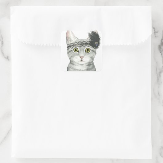 ダウントン猫 |レースで宝石で飾られた スクエアシール (バッグ)