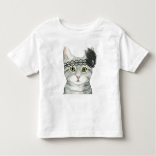 ダウントン猫  レースで宝石で飾られた トドラーTシャツ
