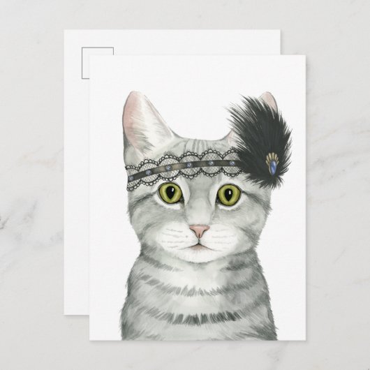 ダウントン猫 |レースで宝石で飾られた ポストカード (正面/裏面)