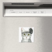 ダウントン猫 |レースで宝石で飾られた マグネット (インサイチュ (食洗機))