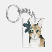 ダウントン猫 |羽で宝石で飾られた キーホルダー (正面左)