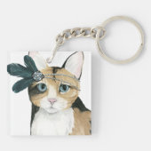 ダウントン猫 |羽で宝石で飾られた キーホルダー (裏面)