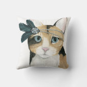 ダウントン猫 |羽で宝石で飾られた クッション (裏面)