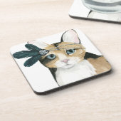 ダウントン猫 |羽で宝石で飾られた コースター (左側)