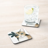 ダウントン猫 |羽で宝石で飾られた コースター (右側)