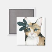 ダウントン猫 |羽で宝石で飾られた マグネット (正面/裏面)