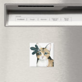 ダウントン猫 |羽で宝石で飾られた マグネット (インサイチュ (食洗機))