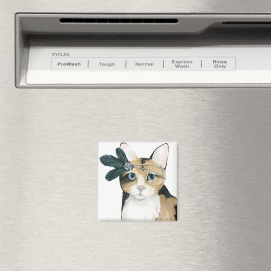 ダウントン猫 |羽で宝石で飾られた マグネット (インサイチュ (食洗機))