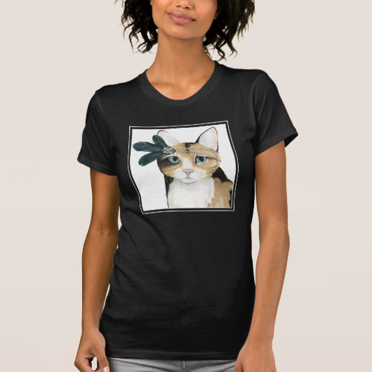 ダウントン猫 |羽で宝石で飾られた Tシャツ (正面)