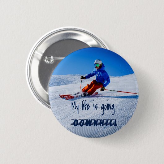 ダウンヒルスキーおもしろいスやる気を起こさせるノスキー 缶バッジ (正面&裏面)